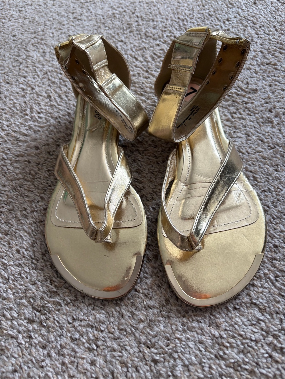 BAMBOO Metallic Gold Thong Sandals with Ankle Strap